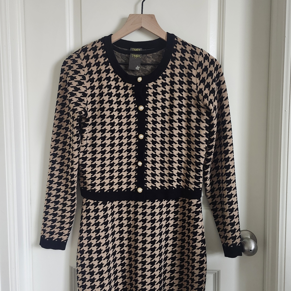 Houndstooth 2pc Long Sleeve Sweater Dress